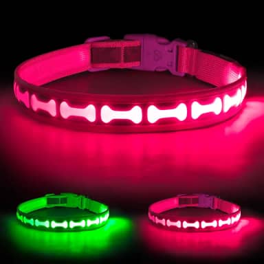Coleira LED para cães com visor de bateria, coleiras de cachorro com iluminação ajustável, recarregável, coleira refletiva brilhante para cães de segurança super brilhante para animais de estimação