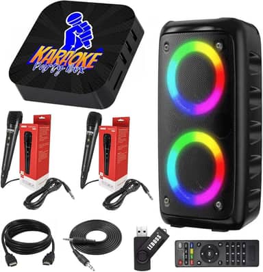 Karaoke Party Box Preto Completo +2 Microfones + Caixa de Som (Sistema Com Pontuação) +De 2000 Músicas