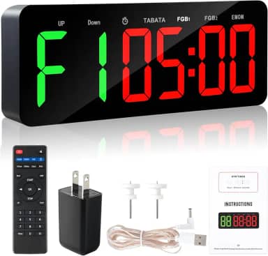 Relógio com temporizador de academia para Tabata/FBG/EMOM - Relógio de treino grande para academia em casa com controle remoto, contagem regressiva e acima | Cronômetro, temporizador digital