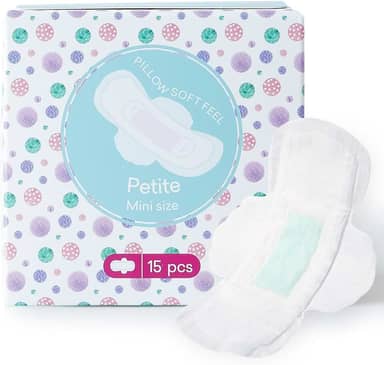 PurComfy Almofadas de menstruação para adolescentes com asas para adolescentes, absorventes higiênicos de algodão orgânico para meninas adolescentes 9-14, mini pequeno, 15 CT