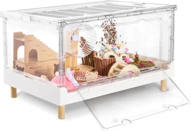 Gaiola para hamster e porquinho-da-índia, gaiola de acrílico para animais de estimação pequenos, gaiola de gerbil transparente grande e habitats, porco-espinho, hamster anão, rato, furão, coelho