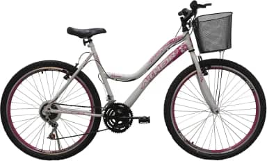 Bicicleta Aro 26 Mtb 18 Marchas Musa Feminina Com Cestão Branca/Rosa