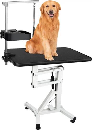 Mesa de cuidados para cães de 78,7 cm, estação de corte de animais de estimação pequena ajustável para casa com borracha antiderrapante e mesa rotativa (até 22,7 kg)