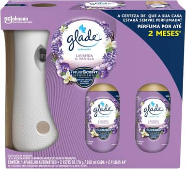 Glade Aromatizador de Ambiente Automático, Lavanda e Baunilha, 1 Aparelho e 2 Refis 260ml cada