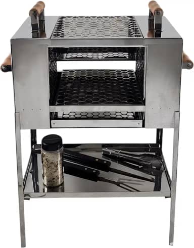 Churrasqueira para Apartamento Ecológica sem Fumaça 2 Andares Aço Inox 2 Grelhas Pé Grande