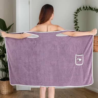 Toalha de banho feminina de secagem rápida com bolsos e laço (Roxo)