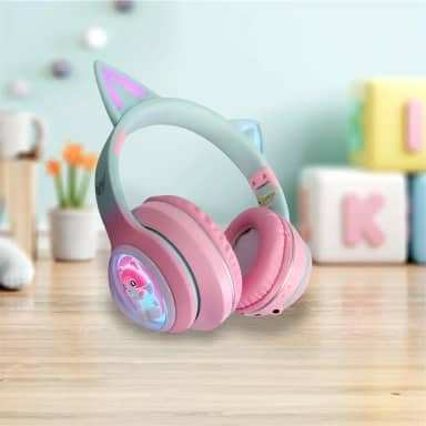 Fone De Ouvido Gatinho Bluetooth Led Orelha Gato Iuz Tiktok (Rosa)
