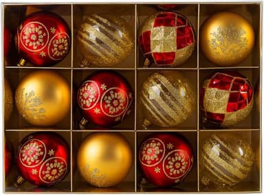 12 Bolas de Natal Decoração Árvore Premium Luxo Feitos a mão (Vermelha e Dourada)