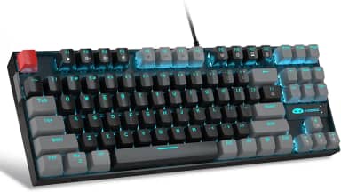 MageGee teclado mecânico 75% para jogos, interruptor vermelho, retroiluminação LED azul, 87 teclas compactas, TKL teclados de computador com fio para Windows, Laptop, PC Gamer - Preto/Cinza