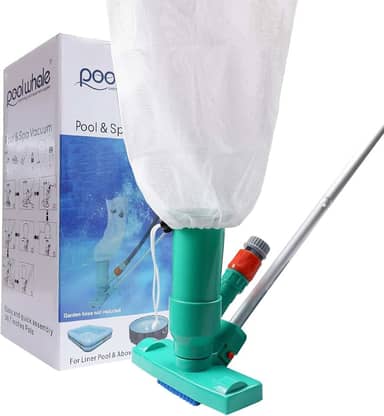 POOLWHALE Aspirador subaquático portátil para piscina com escova, bolsa, mastro de 6 seções de 143 cm (não inclui mangueira de jardim), para piscinas acima do solo, spas, lagoas e fontes