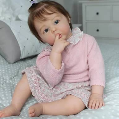 Bebê Reborn Boneca de Silicone Menina Realista Olho Castanho 55cm Pode Tomar Banho