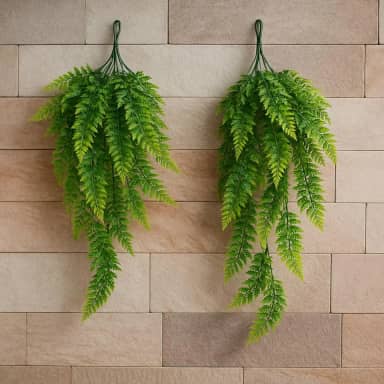 Kit com 2 Samambaias Verdes Artificiais 75cm Ambientes Internos Salas Escritórios e Externos Folhagem Realista Pendurada