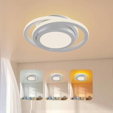 Luminária de Teto 32cm Bivolt 28W Led Lustre Redonda, Plafon com Luz Tricolor Regulável para Quarto, Sala, e Cozinha Branco