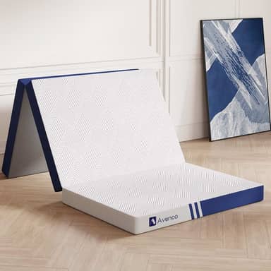 Avenco Colchão Dobrável Triplo, Espuma Viscoelástica de 10 cm, Regulação de Temperatura, Suporte Confortável, Lavável na Máquina, Branco, Duplo, Médio, Queen