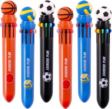 Heliar Caneta esferográfica multicolorida de 0,7 mm, 10 em 1, canetas esferográficas retráteis da Copa do Mundo para escritório, escola, estudantes, crianças, presente de aniversário, pacote com 6