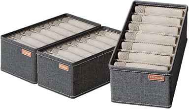 Organizador de Gaveta para Roupas 16x32x11cm - Caixa de Organização 7 Divisórias em Tecido Catiônico Cinza - Prático e Resistente