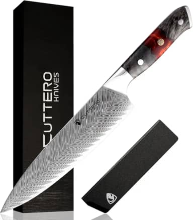 Faca do Chef Cuttero lâmina em Aço Damasco 20,32 cm (8") - Série Shogun - Aço Japonês AUS-10 - Com Bainha e Estojo