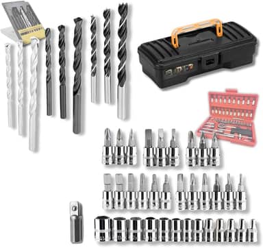 MKS Kit Jogo De Chaves Catraca Reversível Com Soquetes E Bites Marca MKS 46 Peças com Estojo + Maleta Ferramentas Organizadora Multiuso Com Trava + Kit de Brocas com 9 Brocas Kit Premium