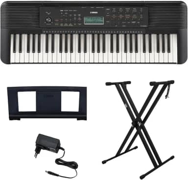 Kit Teclado Arranjador 61 Teclas PSR E283 com Fonte Bivolt e Suporte em X