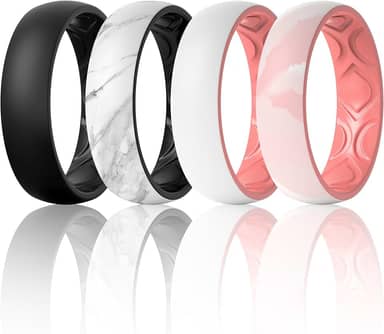 Alianças de casamento de silicone para mulheres, respirável, 2 camadas, 5,5 mm de largura, 1,5 mm de espessura, pacote com 1/4 variado