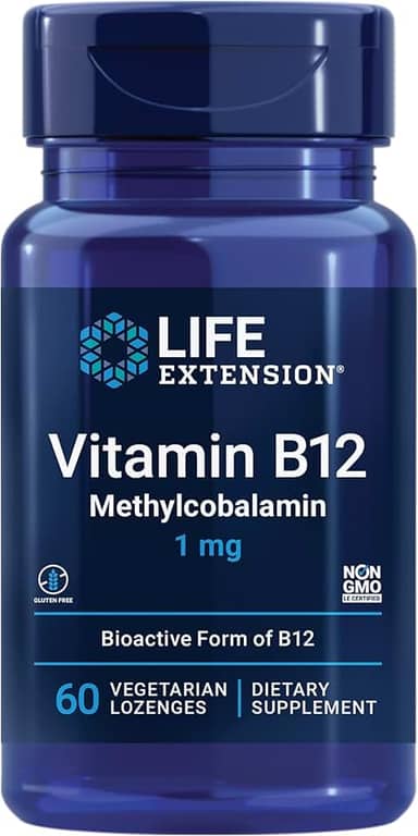 Life Extension Vitamina B12 Metilcobalamina 1Mg - Suplemento De Vitamina B Para O Cérebro - Pastilhas Vegetarianas Dissolva Na Boca -Sem Glúten, Não Transgênico, Vegetariano - 60 Contagens
