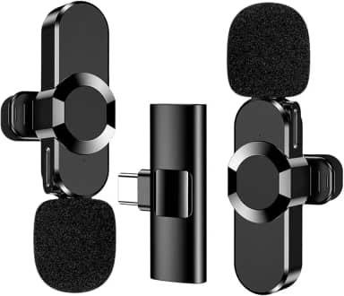 Kit com 2 Microfones de Lapela Sem Fio, Alta Sensibilidade, Conector Type-C, Bluetooth 5.2, Redução de Ruído, Até 4h de Uso, Ideal para Aulas, Vídeos, Podcasts, Entrevistas e Uso Profissional