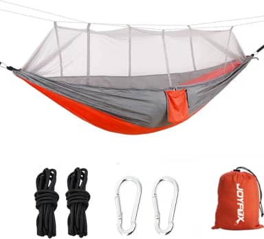 JOYFOX Rede De Dormir Camping Construção Rápida, Portátil Dobrável Rede de Árvore Acampamento (Laranja C/Mosquiteiro)