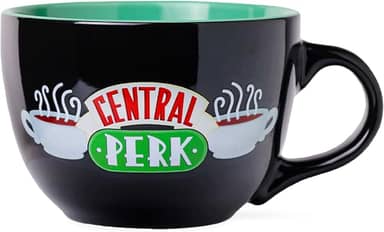 Silver Buffalo Caneca de cerâmica preta FRIENDS Central Perk grande para café, sopa, 680 g