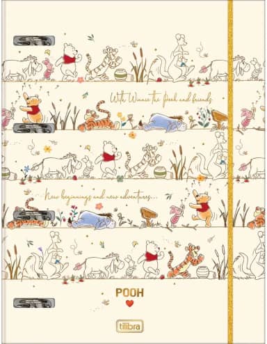 Tilibra - Caderno Argolado Cartonado Universitário com Elástico Pooh 48 folhas