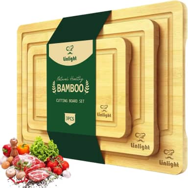 Tábua de Corte Bambu 3 Peças Tábua de Carne Churrasco Antibacteriano Fácil De Limpar