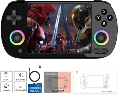 RG40XX H Consoles de jogos portáteis retrô, console de jogos, portátil, sistema Linux de 64 bits, tela IPS de 4 polegadas, Cortex-A53, suporta WiFi, Bluetooth, HD, saída de TV, preto