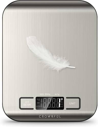 CROWNFUL Balança de alimentos, balança digital de cozinha de 5 kg, peso onças e gramas para cozinhar e assar, 6 unidades com função de tara (bateria incluída)