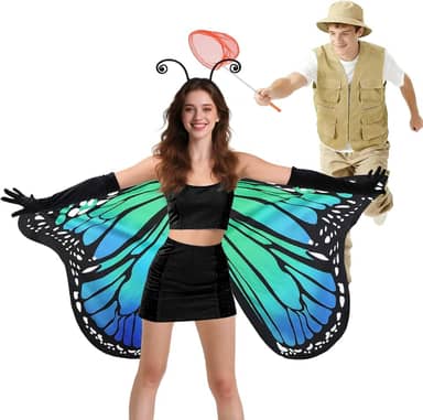 Fantasias de asas de borboleta para adultos - 5 peças, fantasias de Halloween para casais de dupla face, para mulheres, homens, para presentes de festa cosplay