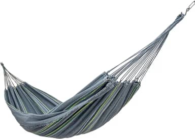 Rede de Dormir Cinza com Listras Coloridas – 100% Algodão | Suporta até 250 kg | Rede de Descanso Ideal para Varanda, Quintal e Acampamento