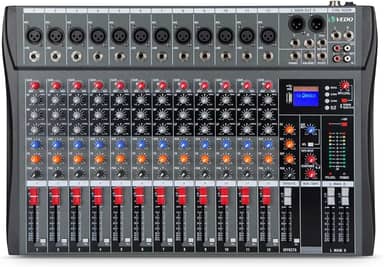 VDA212L Mesa de som 12 canals, Small Stage Bluetooth USB MP3, entrada 48V Phantom Power DJ Audio Network Karaoke Mobile Live High Power Mixer Professional 12 Channel Studio Audio Mixer 110V/220V