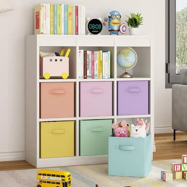 Organizador de Cubos Tecido de 6 Peças, Organizador de Cubos Dobrável, Cesta de Prateleira com Alças, Colorido