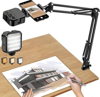 Suporte para telemóvel, braço articulado com luz LED, suporte flexível para telemóvel para transmissão ao vivo, gravação de vídeo, desenho, cozinha