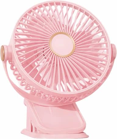 Ventilador de Mesa Portátil USB 3 em 1 Recarregável com LED, 5 Velocidades, 360° e Silencioso Para Escritório, Home Office, Quarto e Viagens (Rosa)