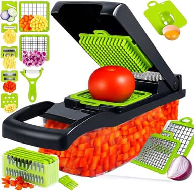 Cortador Fatiador Ralador de Legumes Multifuncional 15 em 1 - Fatiador de Bandolim Máquina Profissional de Cortar Alimentos Cebolas Vegetais Frutas Legumes Premium Hytalux