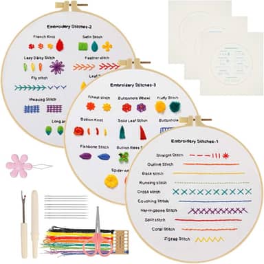 3 conjuntos de kit de prática de bordado para iniciantes, kit de bordado de flores de borboleta para iniciantes, kit de prática de ponto à mão com técnicas de habilidade de bordado para adultos