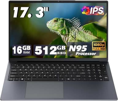Laptop de 17,3 polegadas, versão para escritório, processador de 12ª geração N95 4C (3,4 GHz), 16G RAM 512G SSD, tela 1080p, bateria 10000mAh, tipo C (dados), WiFi, BT, RJ45, alto-falantes estéreo