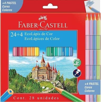 Ecolapis de cor, Faber-Castell, 120124+4P, Com + 4 pastel, estojo com 24 cores, Multicor