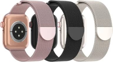 Pulseira de Metal de Malha Steezrd, Aço inoxidável, Magnética, Compatível com Apple Watch Ultra/2 Séries 10/9/8/SE/7/6/5/4/3/2/1 de 38, 40, 41, 42, 44, 45, 46, 49 mm, Unissex, 3 Unidades