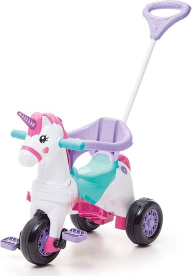 Triciclo Infantil Menina com Empurrador e Pedal Unicórnio Fantasy
