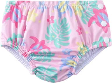 Acqua di Mare Biquini com Fralda de Piscina Reutilizável Bebê Menina 6 a 24 meses (Rosa Tartarugas, 24 meses)