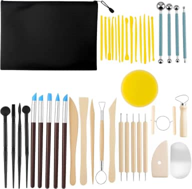 Kit Profissional Cerâmica Fria 42 Peças - Ferramentas de Esculpir Dupla Face para Argila, Biscuit e Massa Modelar - Estecas Premium para Artistas e Artesanato - Presente Criativo Completo