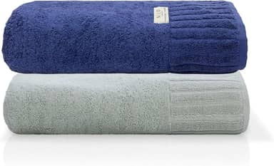 Jogo Toalha De Banho Gigante Ele/Ela Velour 500g/m², 100% Algodão, 02 Peças 85cm x 150cm, Toque Super Macio, Aconchegante, Melhor Absorção, Moderno E Sofisticado (Marinho/Limestone)