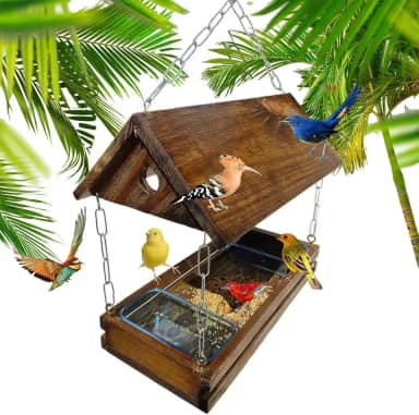 Comedouro Tratador Pássaros Livres Casinha De Passarinho Madeira