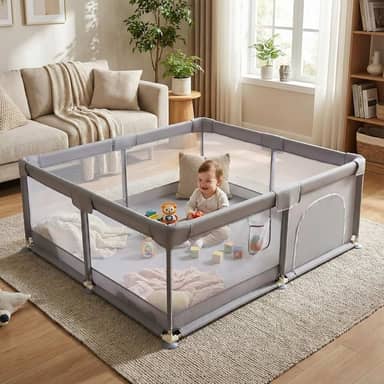 Cercadinho Bebê Grande 180x150 Cinza – Chiqueirinho Infantil Portátil com Tela de Proteção, Estrutura Reforçada e Montagem Fácil para Sala e Quarto (Cinza)