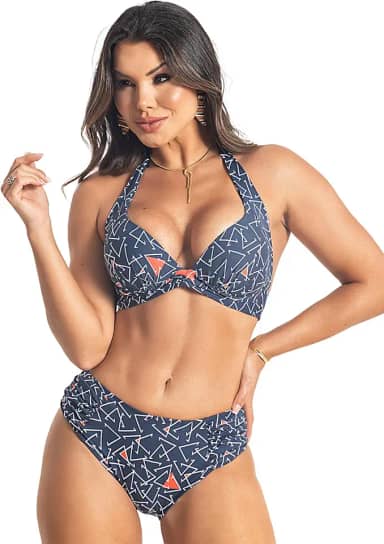 Biquíni Sunquíni Feminino Cortinão com Alças Largas e Calcinha Disfarça Barriga Alta Sustentação